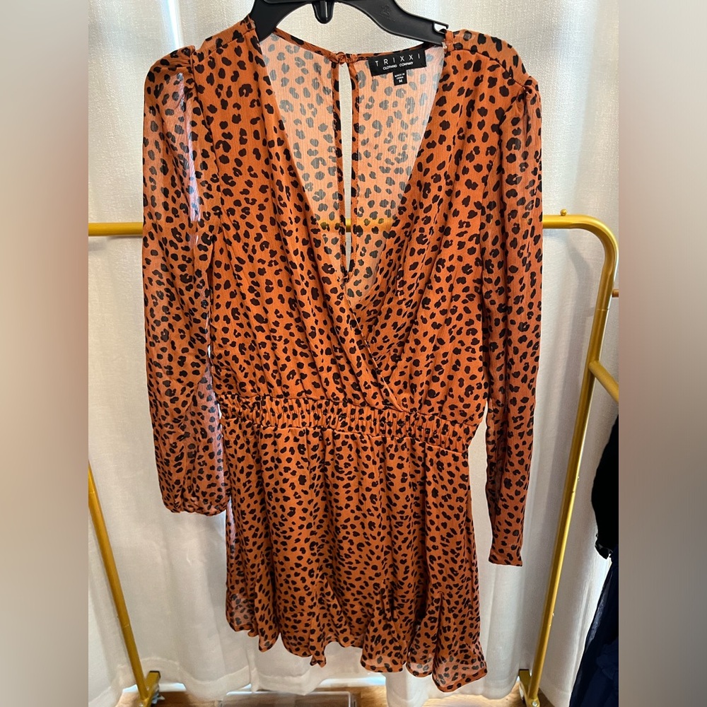 Trixxi Leopard Print v-neck, long sleeve dress. Size Medium